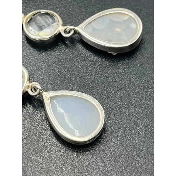 Vintage Sterling Silver 925 Titanium Druzy Clear Rock Quartz Dangle Earrings - Picture 8 of 9